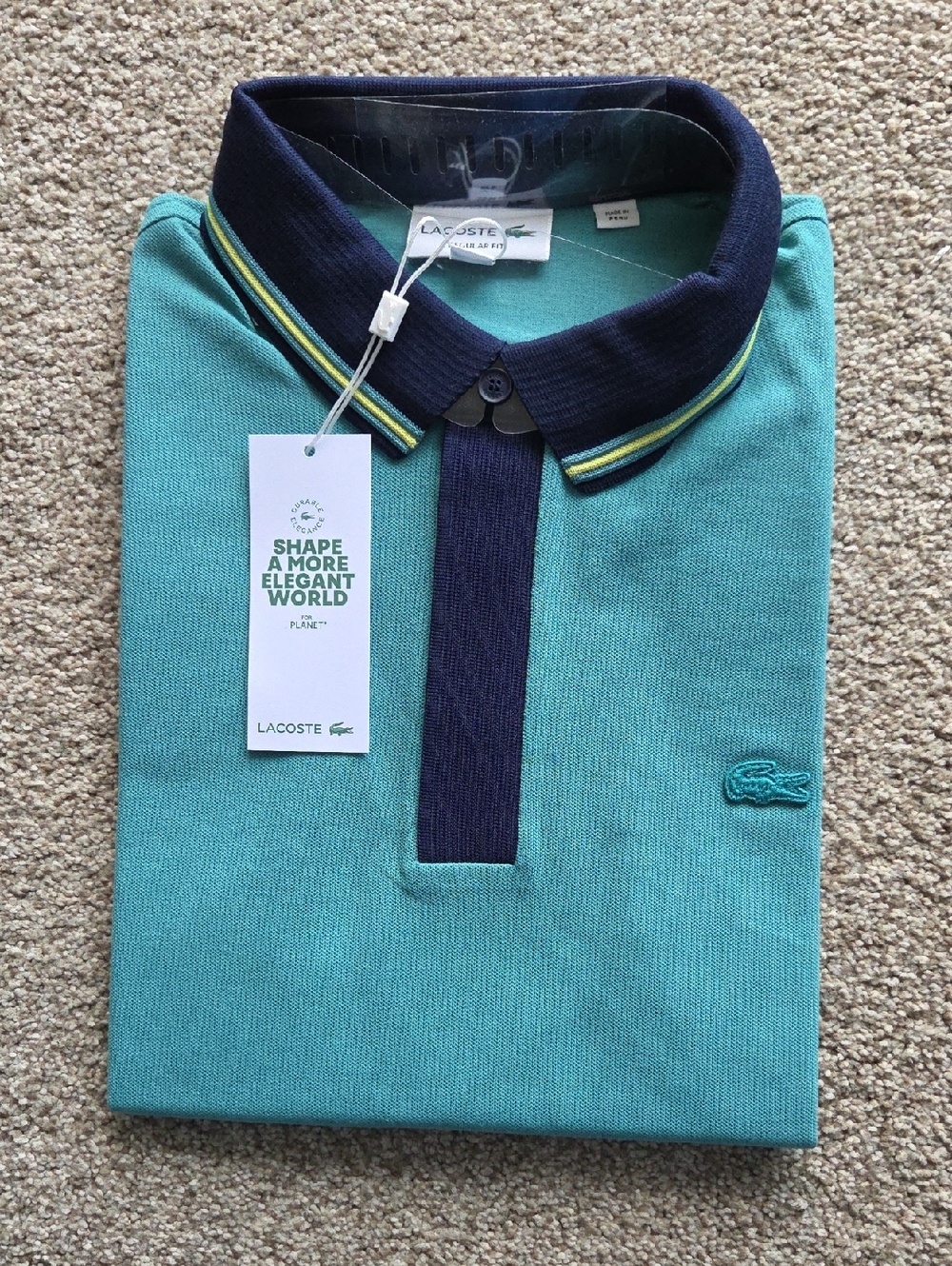 Lacoste Men's Teal Polo with Navy Contrast Collar